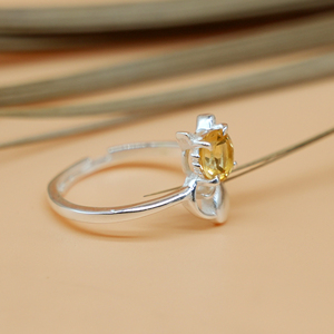 Natural Citrine 925 Sterling Silver Cat <b>Ring</b> <b>Adjustable</b> Gemstone Fine <b>Rings</b> For Women - Product Image 3