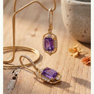Octagon Blue Amethyst <b>Earrings</b> 5.5 Inch Long CZ <b>Dangle</b> 925 Sterling Silver 18K <b>Gold</b> Plated Fashion <b>Earrings</b> At Wholesale Price - Product Image 1