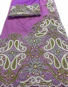 Elegant Nonwoven Georgette <b>Fabric</b> with Embroidery and Luxury Bead Decoration for Girls' Bridal and Party Dresses Quick-Dry - Product Image 5