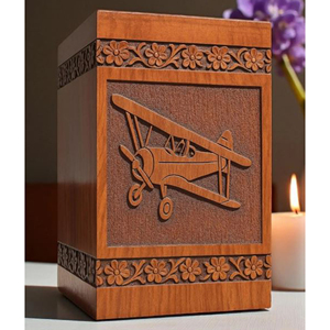 Urne funéraire artisanale en bois naturel pour cendres, motif oiseau soleil et vague, boîte à souvenirs artistique pour funérailles par AYAANS - Product Image 3