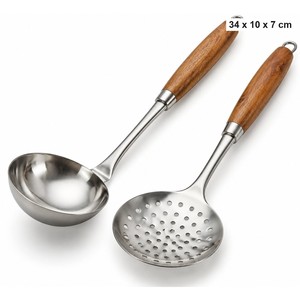 Juego de Espumaderas y Cucharones de Acero Inoxidable Estilo Moderno de Mediados de Siglo Aqdus Saleem con Mangos de Madera, Modelo MMD-021, Venta al por Mayor en India - Product Image 1