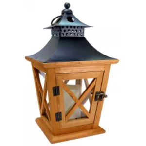 Set Of 3 Natural Wood <b>Candle</b> Lanterns With <b>Black</b> Metal Tops Decorative Wooden Lantern Holders For Indoor & Outdoor Home Decor - Product Image 3