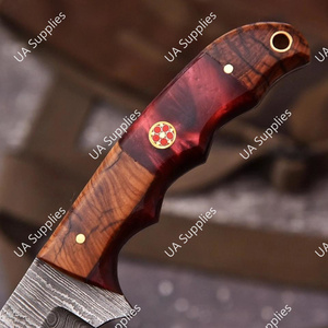 มีดทำมือเหล็กดามัสกัส ดรอปพอยท์ ฟูลแทง คมกริบ สำหรับกิจกรรมกลางแจ้ง ตั้งแคมป์ ล่าสัตว์ เอาตัวรอด EDC  DIY ODM/OEM ด้ามไม้เรซิ่น - Product Image 6