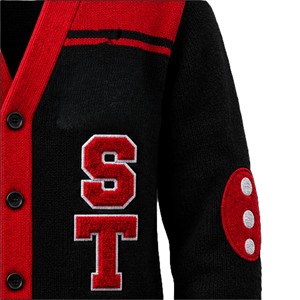 Custom <b>Red</b> Black DS Sorority Acrylic Knitted <b>Cardigan</b> for Women with Button Long Sleeve V-neck High Quality - Product Image 5