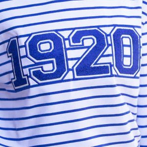 Sweat-shirt rayé bleu et blanc Zeta Phi Beta 1920 pour femme, haut décontracté brodé de lettres grecques en chenille - Product Image 4