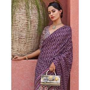 Gorgeous <b>Purple</b> Digital Printed Crepe Festival Wear <b>Saree</b> With Blouse - Product Image 3