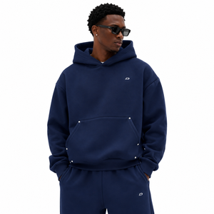 Conjuntos de Sudadera con Capucha y Pantalones Jogger para Hombre, de Algodón Premium, Ajuste Oversize, Chándal Deportivo de Invierno con Bolsillos con Remaches Metálicos, Fabricante - Product Image 3