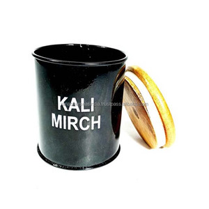 Black Pepper Metal Container With Wooden Lid High Quality Iron Spice Jar for Elegant and Functional Kitchen <b>Storage</b> - Product Image 4