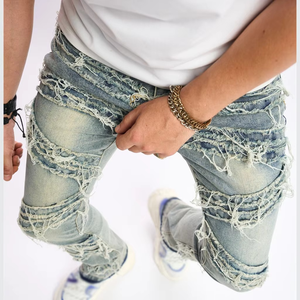 Nouveau Jean en Denim Déchiré pour Homme Coupe Slim Droite Respirant Tendance Décontracté Été Uni Formel - Product Image 6