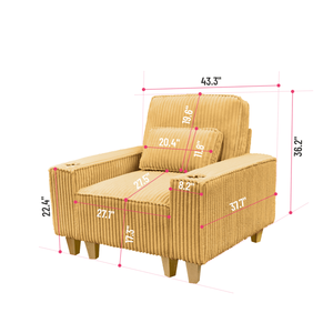 Sillón Cómodo de Asiento Profundo en Corduroy con Portavasos de Acero Inoxidable para Sala de Estar, Incluye Almohada Decorativa - Product Image 3