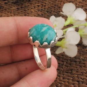 Bague en argent sterling 925 avec amazonite naturelle sertie clos, pierre précieuse bleu-vert, bijoux artisanaux pour femmes, vente en gros, haute qualité - Product Image 1