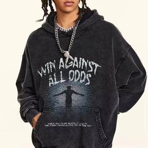 Sweat à capuche unisexe imprimé Win All Odds, coupe classique, en molleton bouclette épais 100% coton délavé à l'acide, design graphique streetwear automne - Product Image 5