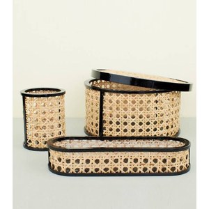 Modern Natural Rattan <b>Storage</b> Baskets Oval Shape Eco-Friendly Multi-Purpose Neatening Organizers <b>tray</b> and pen holder set - Product Image 1