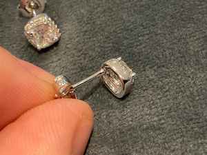 Boucles d'oreilles classiques en moissanite taille coussin avec halo, en argent 925, simples, pour usage quotidien, bijoux fins, cadeau d'anniversaire pour partenaire - Product Image 5