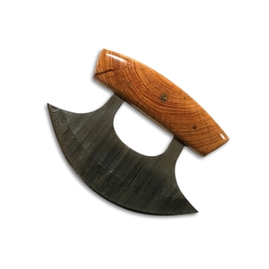 Couteau Ulu artisanal en acier Damas avec manche en bois – Couteau de chef premium à lame oscillante pour l'extérieur - Product Image 3