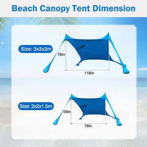 Tenda da Spiaggia Pieghevole Portatile 6.5x6.5FT, Tenda Parasole Richiudibile, Protezione Solare Antivento con 4 Sacchi di Sabbia e 2 Pali per - Product Image 4