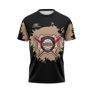 T-shirt de baseball personnalisé OEM avec nom et numéro d'équipe, col rond, maillot d'entraînement à manches courtes, 100 % polyester, évacuation de l'humidité - Product Image 1