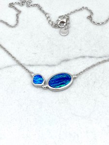 Blue Opal Oval Polygon Necklace Double Sided Gemstone Jewelry Women Gift Wholesale - Product Image 2