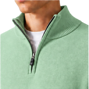 Mens Mint Green Quarter Zip <b>Jumper</b> Knitted Sweater Stand Collar Long Sleeve Pullover Casual Winter Soft Knitwear Premium <b>Fit</b> Top - Product Image 6