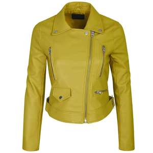 Women's PIHA SPORTS Original Leather Jacket (<b>3</b> Colors) Biker Jacket Zip Pockets Windproof Lightweight Regular Coat for Winter - Product Image 6