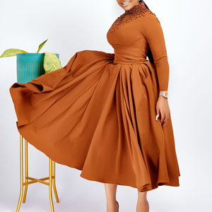Nouvelle Collection Robes de Soirée Africaines pour Femmes, Couleur Unie, Manches Longues, Grande Taille, Ornées de Perles, Style Balançoire, Vente en Gros pour Mariages - Product Image 6