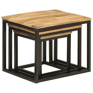 Mesa de centro anidada de madera maciza de mango y hierro en tonos marrón y negro - Product Image 3