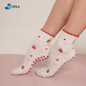 Chaussettes blanches JZVINA à motif fraise et fleur, en coton jacquard respirant, style décontracté d'été pour adultes - Product Image 2