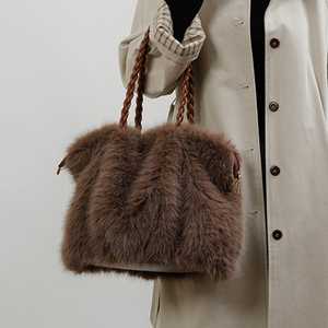 Bolso de Mano de Piel Sintética para Mujer, Bolso de Gran Capacidad para Compras, Bolso Tote de Pana y Sherpa para Invierno - Product Image 4