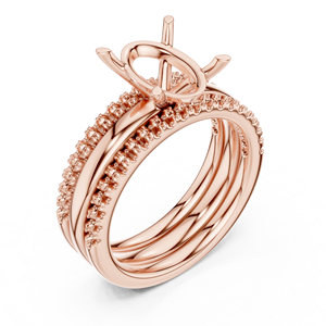 Anillo de Compromiso de Diamantes con Corte Ovalado en Oro Rosa, con Doble Banda Pavé, Anillo de Novia de Lujo para Mujer - Product Image 3