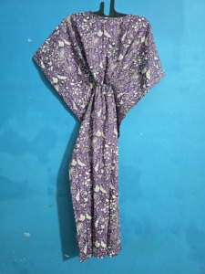 Purple Floral Cotton <b>Kaftan</b> Dress Beach Cover Up Festival Dressing Gown Bohemian <b>Summer</b> Caftan For Women - Product Image 3