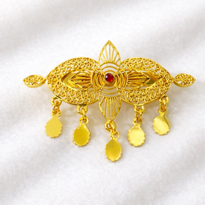 MOLL JEWELLERS Peineta de Pelo Vintage Chapada en Oro Hecha a Mano Ecológica Impermeable Elegante de Moda con Borlas de Aleación, Flores y Brillo - Product Image 1