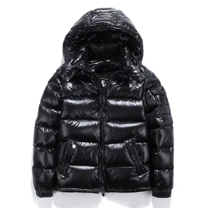 Men's <b>Red</b> Hooded Puffer Jacket Winter Casual Zipper Front Thick Polyester Wadding Windproof Coated PU <b>Material</b> - Product Image 1