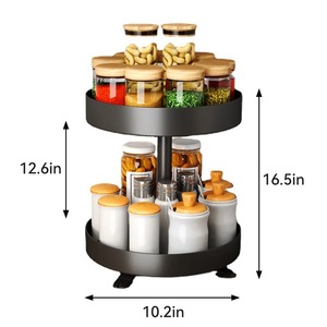Estante para especias de metal negro redondo de 2 niveles, perfecto para mantener las especias perfectamente organizadas y fáciles de encontrar. Venta al por mayor desde India. - Product Image 5
