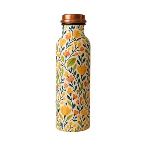 Handpainted Floral Printed Copper <b>Water</b> <b>Bottle</b> with Leakproof Cap for Wellness and Daily Hydration and Gifting - Product Image 1