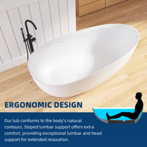 Bañera Ovalada Independiente Moderna de Superficie Sólida Maydon, Color Blanco Mate, 1800 mm, para Uso en Hogar u Hotel, Baño Moderno - Product Image 5