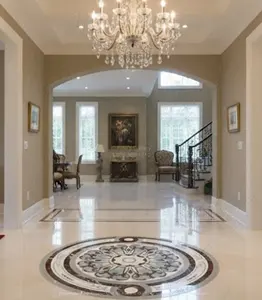 Carreaux de sol décoratifs en marbre blanc de luxe, incrustés et faits à la main, antidérapants et imperméables, pour salon, hôtel, école, hôpital - Product Image 2