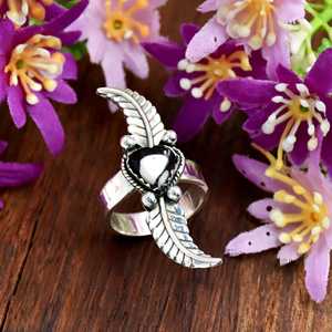White Buffalo Turquoise Gemstone <b>Ring</b> 925 Sterling <b>Silver</b> <b>Feather</b> <b>Ring</b> Heart Gemstone <b>Ring</b> Nature Inspired FIne <b>RIng</b> Jewelry - Product Image 3