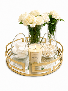 Round Gold <b>Mirror</b> Serving Tray Geometric Decorative Metal Decorative Tray for Living Room Hotel <b>Tabletop</b> - Product Image 1