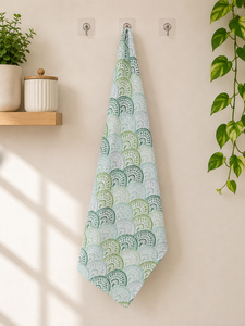 Essuie-tout de cuisine imprimé vert et blanc |   Essuie-tout décoratif à motif festonné |   Essuie-tout réutilisable en coton et lin pour la cuisine - Product Image 3