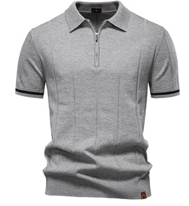 Men's Knitted Short Sleeve Half Zip <b>Polo</b> Shirt Solid Color Casual Design Green with <b>Orange</b> Trim - Product Image 2
