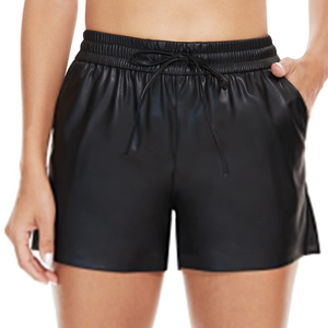 กางเกงขาสั้นหนังกลับสีดำเอวกลางสำหรับผู้หญิง สไตล์สตรีทแวร์ พร้อมเข็มขัด หนังแท้ วิธีการทอแบบไม่ถักทอ รุ่นใหม่ประจำฤดูใบไม้ผลิปี 2026 - Product Image 1