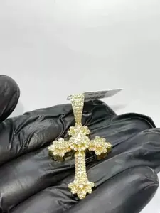 จี้รูปกางเขนประดับโมอิสซาไนต์ทรงกลม 2.10 กะรัต สำหรับผู้หญิง ทำจากเงินแท้ชุบทอง สไตล์ฮิปฮอป เหมาะเป็นของขวัญ - Product Image 3