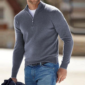 <b>Men's</b> 1/4 Zip <b>Sweater</b> Long Sleeve Solid Color Crew Neck Anti-Pilling Cotton Knit Cardigan Winter Casual Wear - Product Image 2