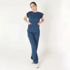 Women Navy Blue <b>Scrub</b> Set Short Sleeve With Pockets Hospital <b>Uniform</b> For Medical Staff Custom Design - Product Image 1