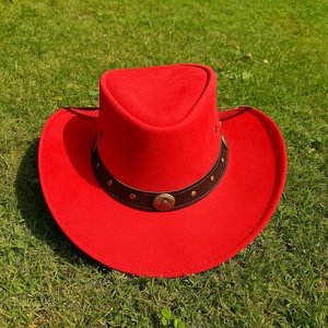 Premium Quality Custom Handmade <b>Red</b> Leather <b>Cowboy</b> <b>Hat</b> Western Outback Festival Steampunk Costume Party Wear - Product Image 5