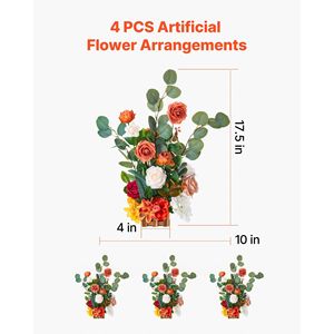 4 pezzi di fiori artificiali floreali arancioni alti 17.5 pollici per il ricevimento della cerimonia della decorazione della sedia dei corridori del corridoio del matrimonio - Product Image 3