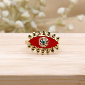 Anillo de cóctel ajustable de plata de ley 925 maciza chapada en oro con esmalte rojo y ojo turco puntiagudo multicolor con circonitas cúbicas, joyas de memoria, venta al por mayor - Product Image 5