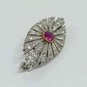 Circa 1890's Art Deco Brooch <b>Cushion</b> & <b>Round</b> Moissanite Stone Retro Brooch Antique Ruby Vintage Inspire Brooch Two Tone Gold - Product Image 1