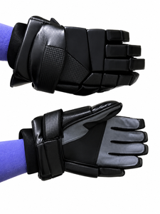 Guantes de hockey sobre hielo ajustables de cuero PU con cierre de velcro para adultos, diseño negro sólido - Product Image 1
