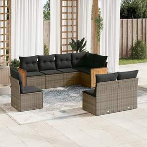 Grand ensemble de canapés de jardin gris avec coussins en rotin PE gris foncé, mobilier d'extérieur élégant - Product Image 1